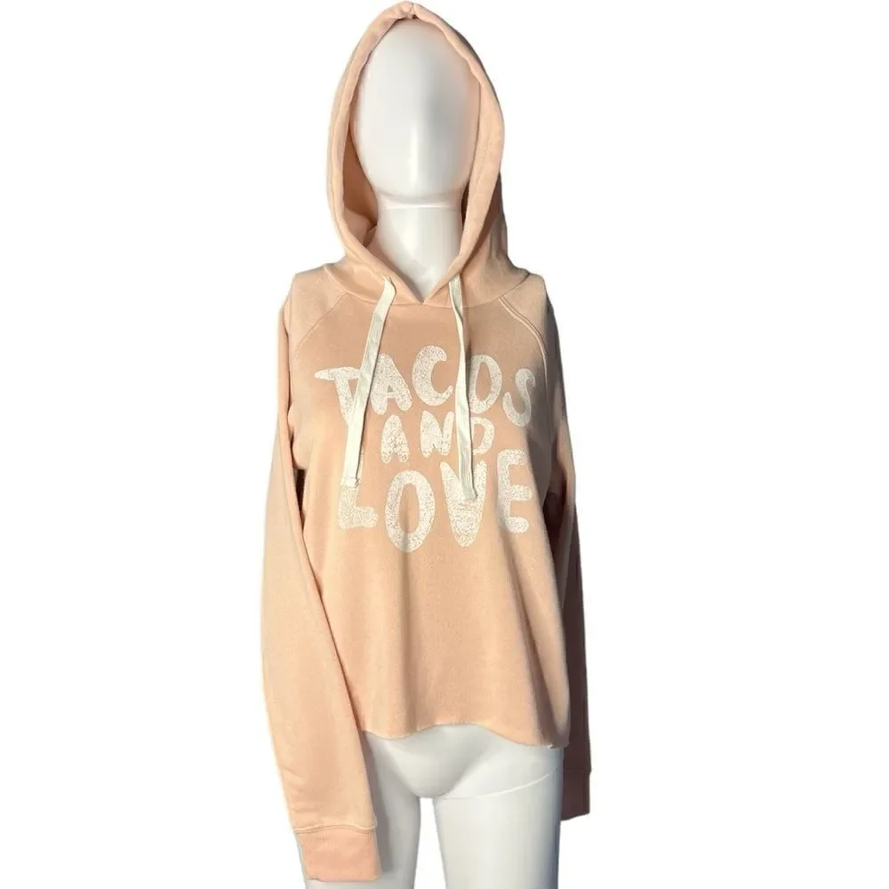 Grayson Threads Tacos and Love Pullover Hoodie Pink & White Size Small